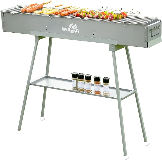 Charcoal Grills Commercial Quality Portable Multiple Size Hibachi BBQ Lamb Skewer Folded Camping Barbecue Grill for Garden Backyard Party Picnic Travel Outdoor Cooking Use (39.4x7.1x5.1 inch)