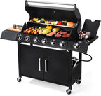 Q032-6-Burner w/Side Burner Gas Grill with 403 SQ.IN. Outdoor Grill with 60,000 BTU, Propane Grills with Top Cover Lid, Grills Outdoor Cooking for Patios, Balcony, Camping, Garden