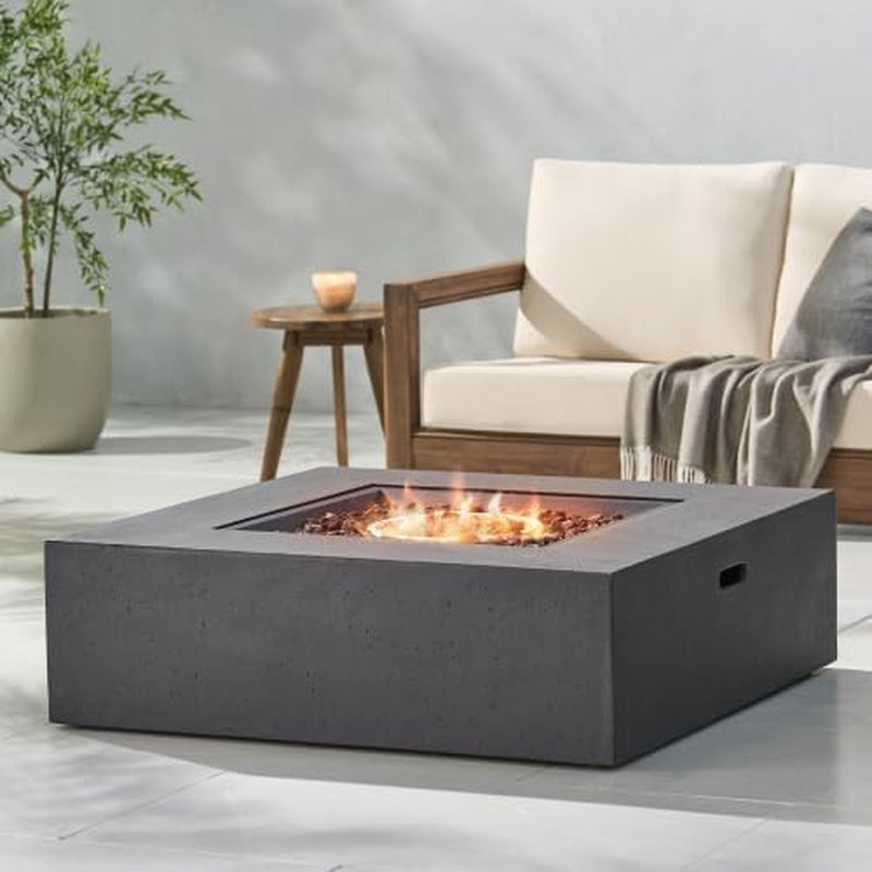Aidan Outdoor 50,000 BTU Square Fire Pit (No Tank Holder) - Lightweight Concrete - Dark Gray