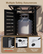 55" Propane Fire Pit Table, 48000 BTU Gas Fire Pit Table with Ignition System, Outdoor Fire Table with Glass Rocks for Patio Garden Backyard, Rain Cover and Wind Guard Glass Included