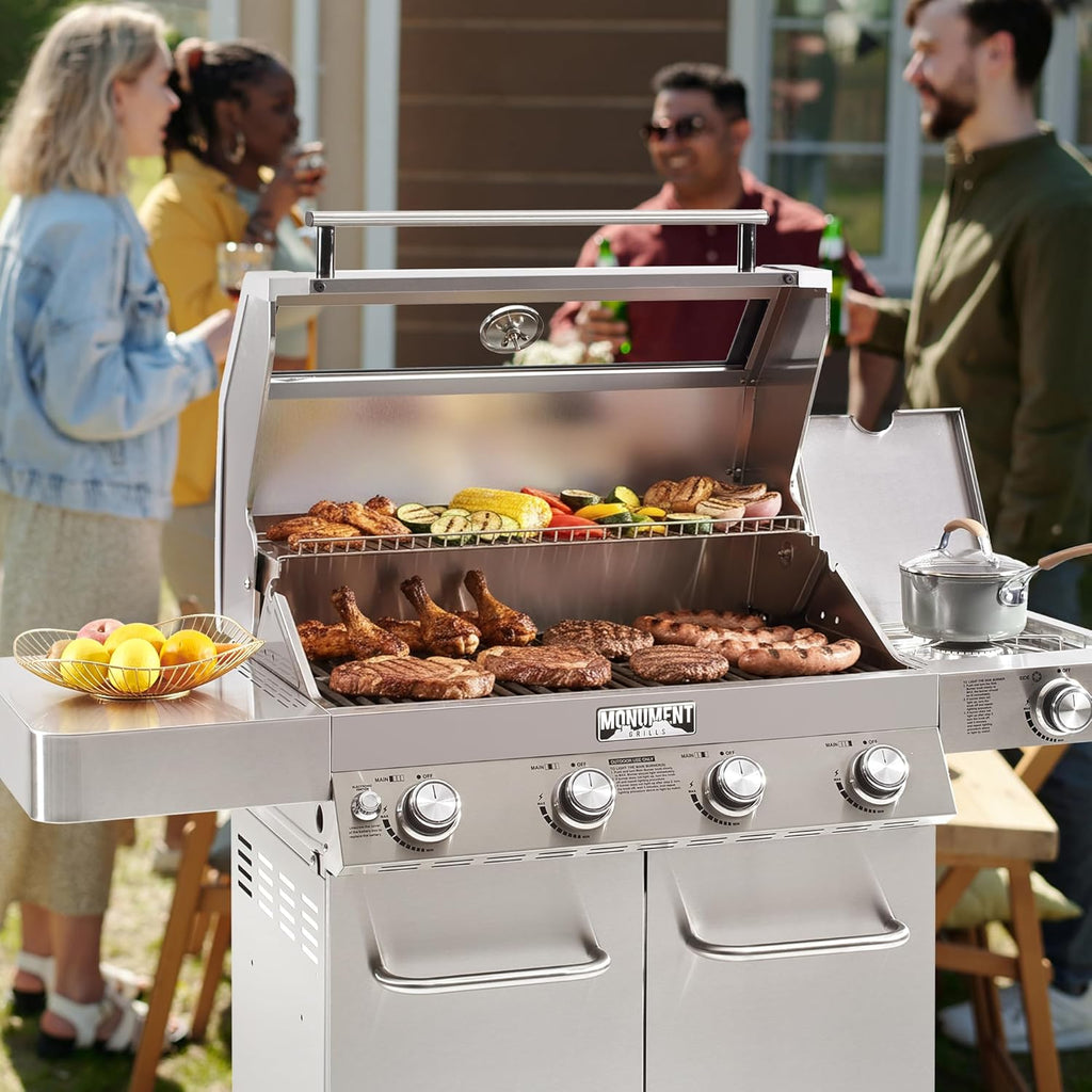 Larger Convertible 4 Burner Natural Gas Grill Stainless Steel Cabinet Style Propane Grills, LED Controls,Side Burner(Without Conversion Kit)