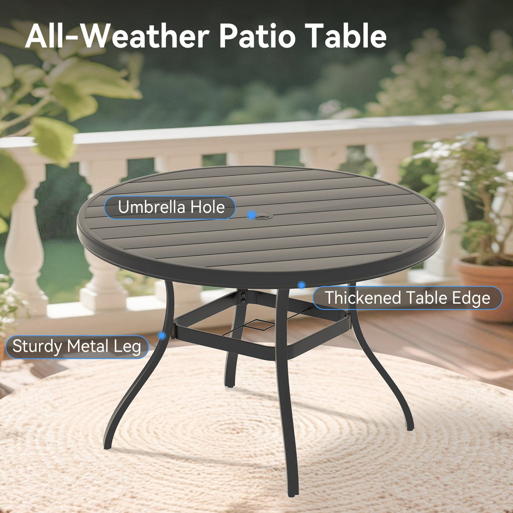 5- Piece Outdoor Patio Dining Set with Stackable Metal Chairs and Round Table