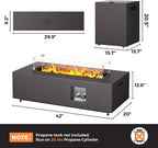 Fire Pit Table 42In Propane Fire Pit 50,000 BTU Rectangular Gas Fire Pits with Wind Guard Propane Tank Cover Table Lava Rocks for Outdoor outside Patio