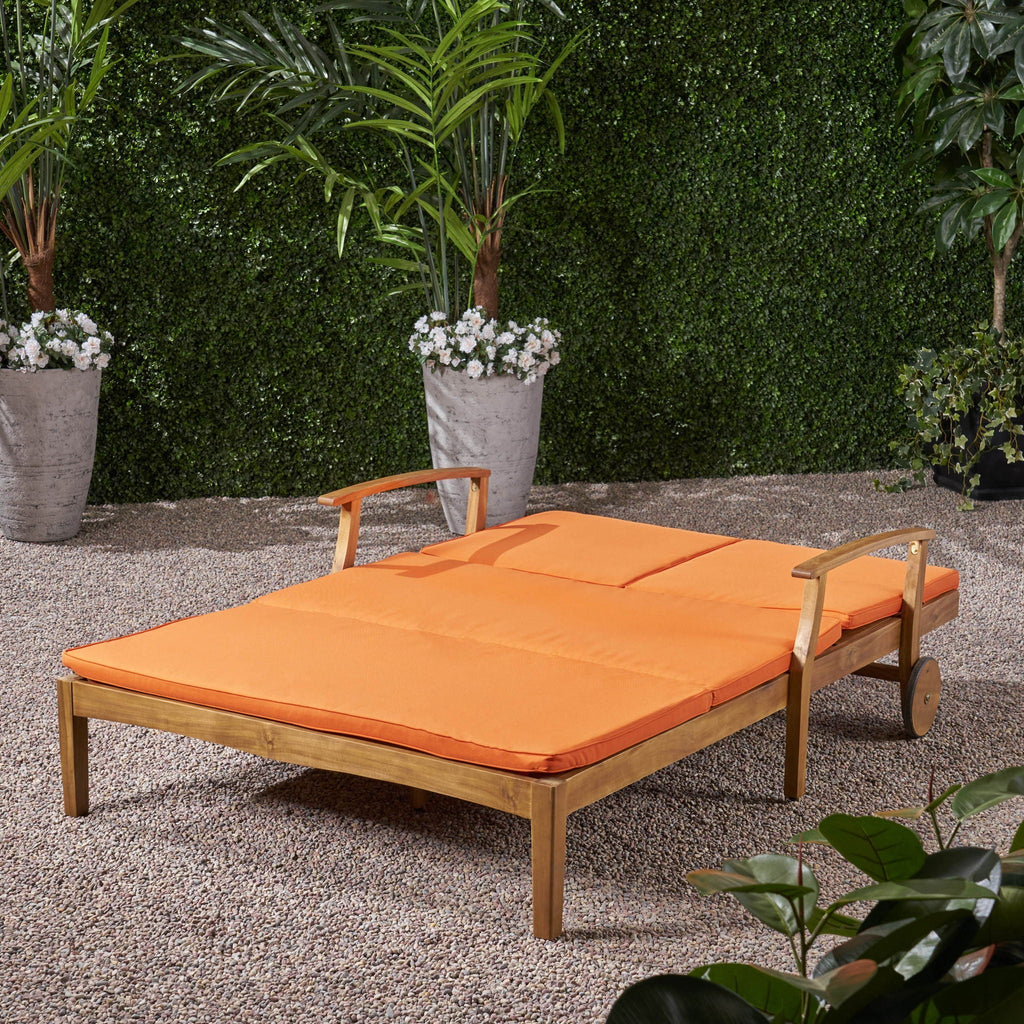 Outdoor Adjustable Double Chaise Lounge with Water Resistant Cushions
