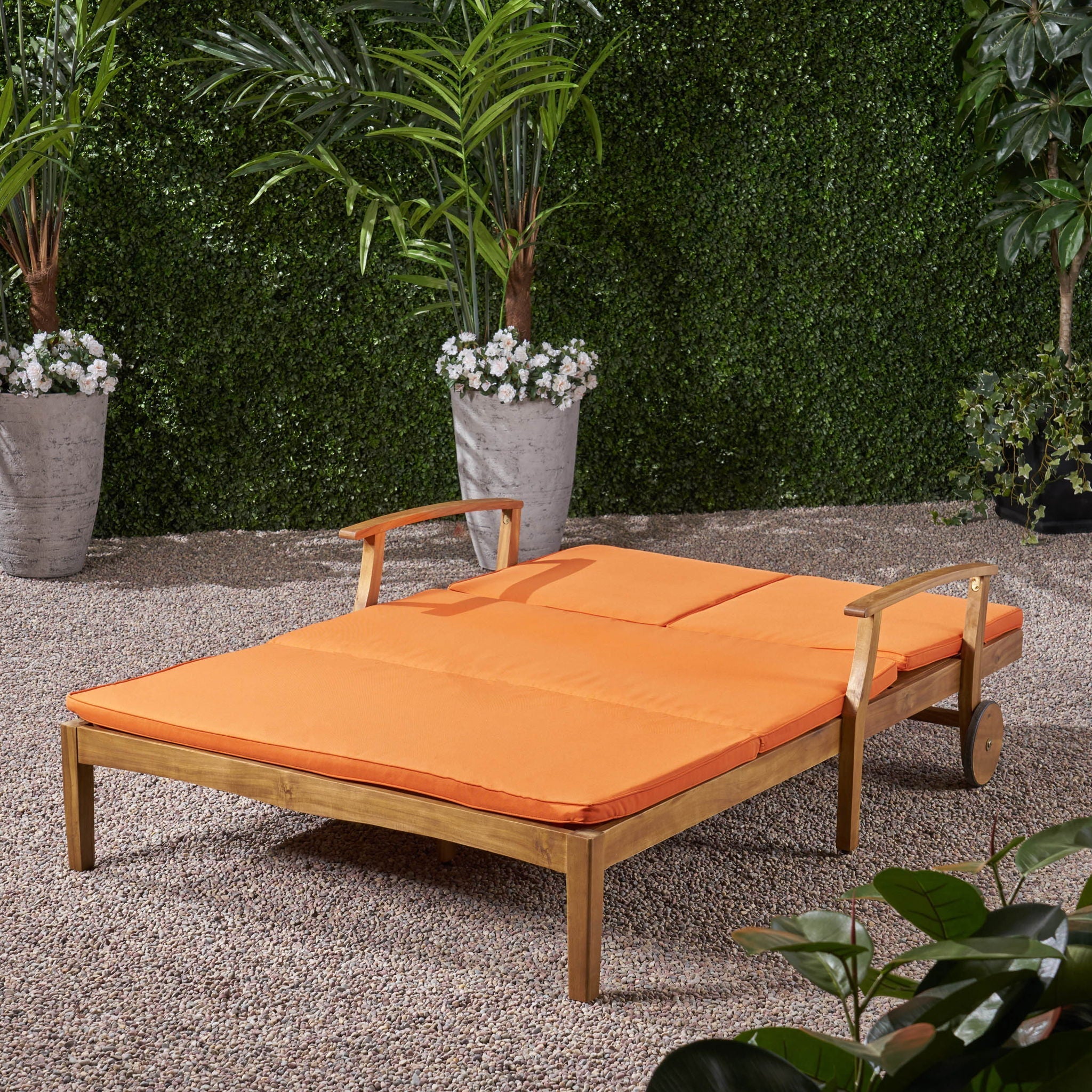 Outdoor Adjustable Double Chaise Lounge with Water Resistant Cushions