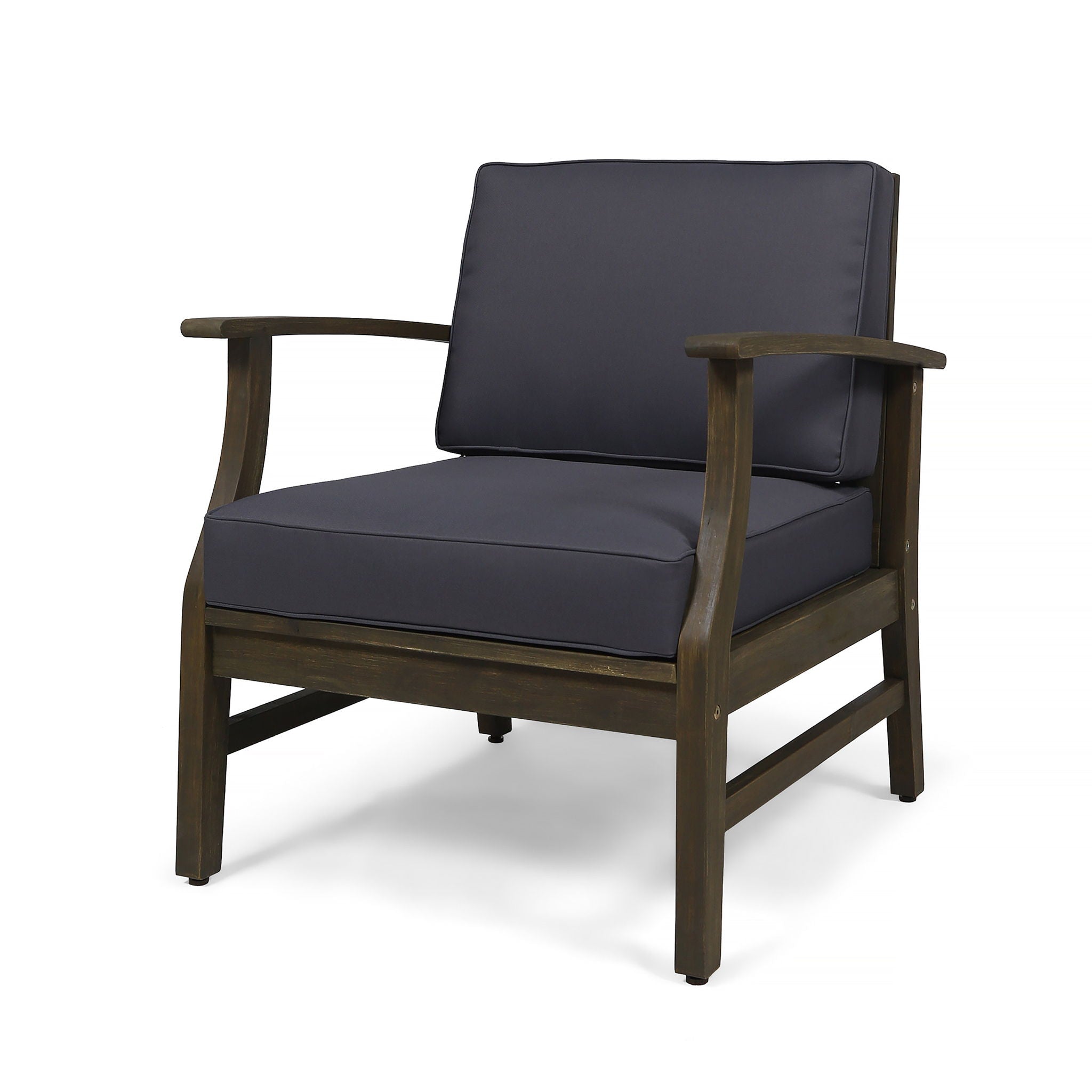 Outdoor Club Chair with Slat Panel Design and Water Resistant Cushion - Dark Gray
