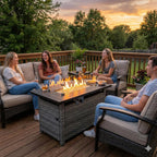 44" Fire Pit Table with Wind Guard for Outdoor, Auto-Ignition Propane Gas Firepits Rattan Rectangular Table for outside Patio 60,000 BTU, Gray