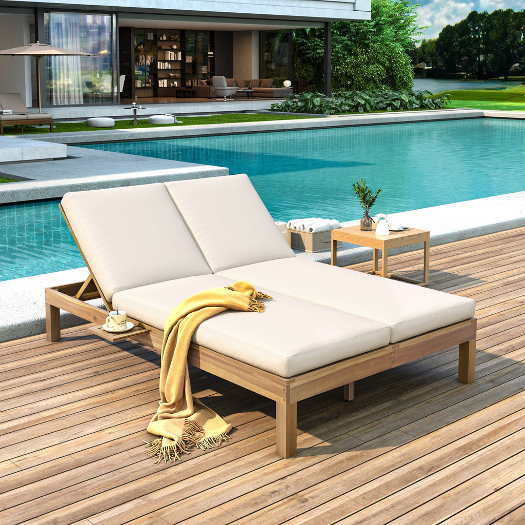 5-Position Adjustable Backrest Double Chaise Lounge Outdoor