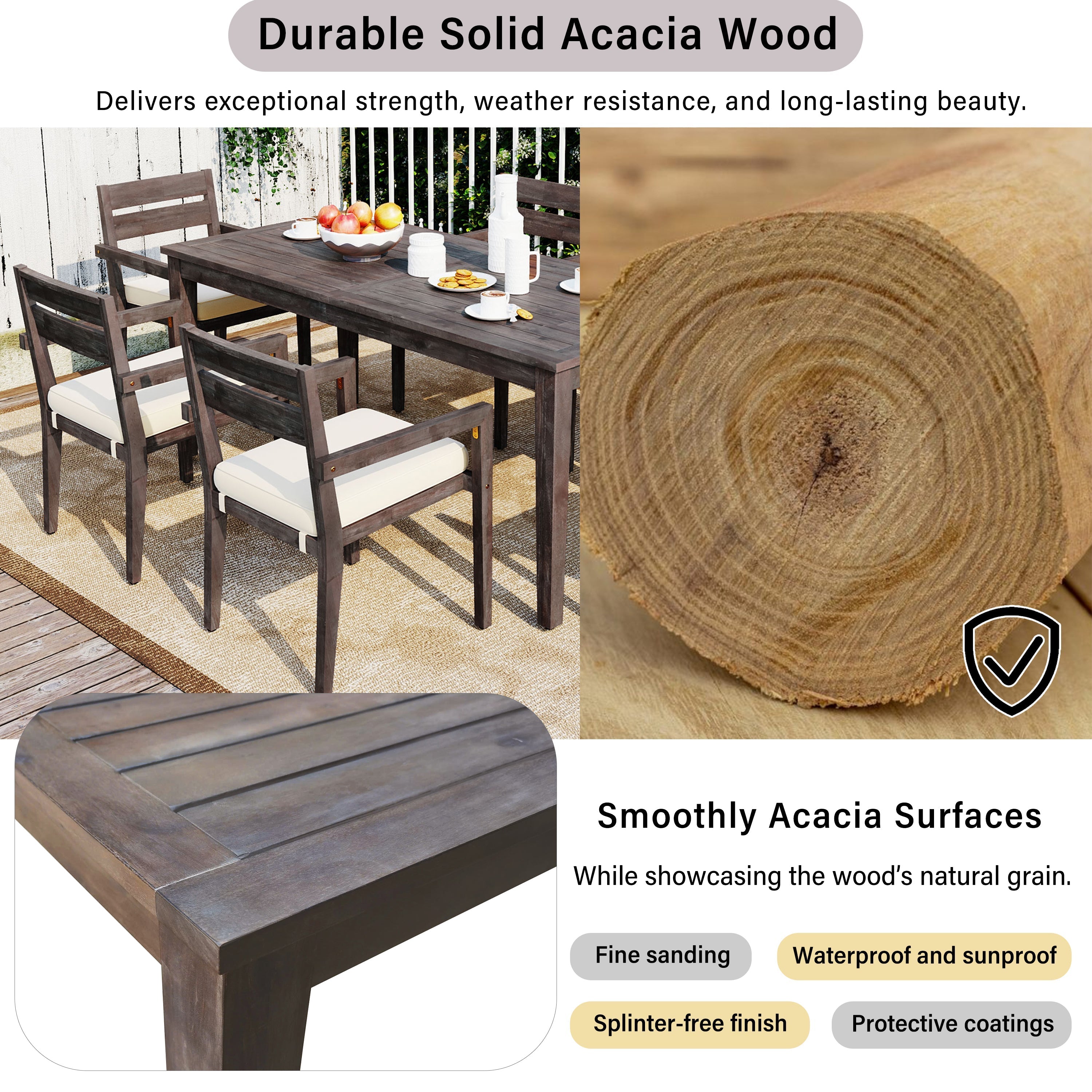 7- Piece Acacia Wood Outdoor Dining Set with Cushions