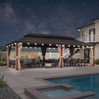 13 Ft.X 20 Ft.Bronze Patio Outdoor Gazebo for Backyard Hardtop Aluminum Frame with Hooks,Netting,Khaki Curtain,36-Lights