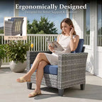 New Vultros Gray 7-Piece Wicker Outdoor Patio Conversation Seating Set with Blue Cushions
