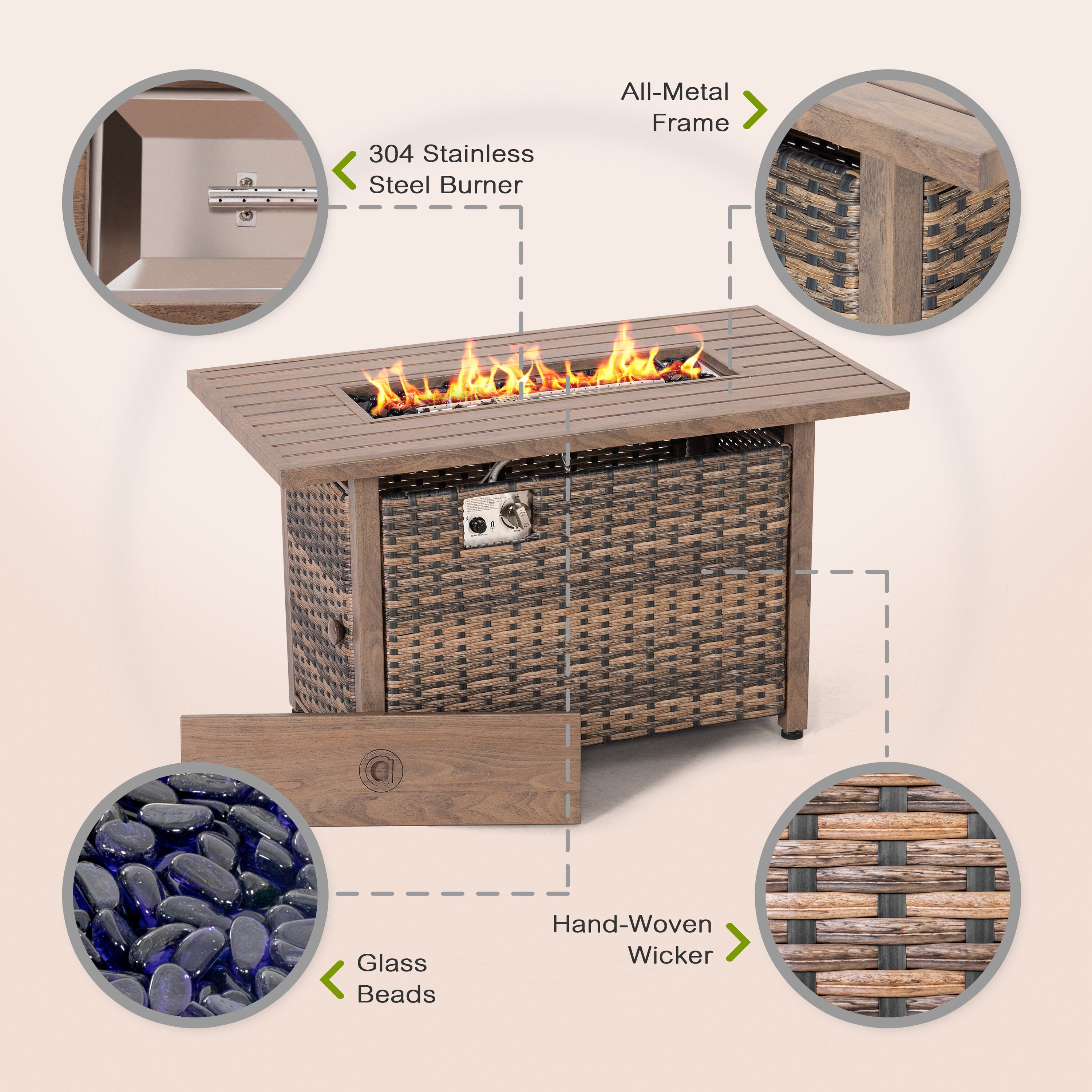 Fire Pit Table 43-In W 50000 Maximum Btus Iron Rectangle Liquid Propane Fire Pit Table