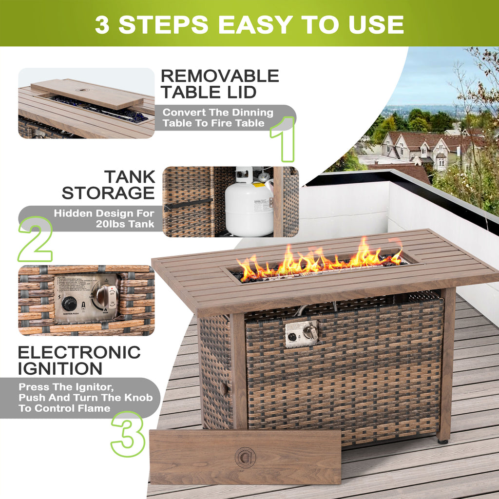 Fire Pit Table 43-In W 50000 Maximum Btus Iron Rectangle Liquid Propane Fire Pit Table