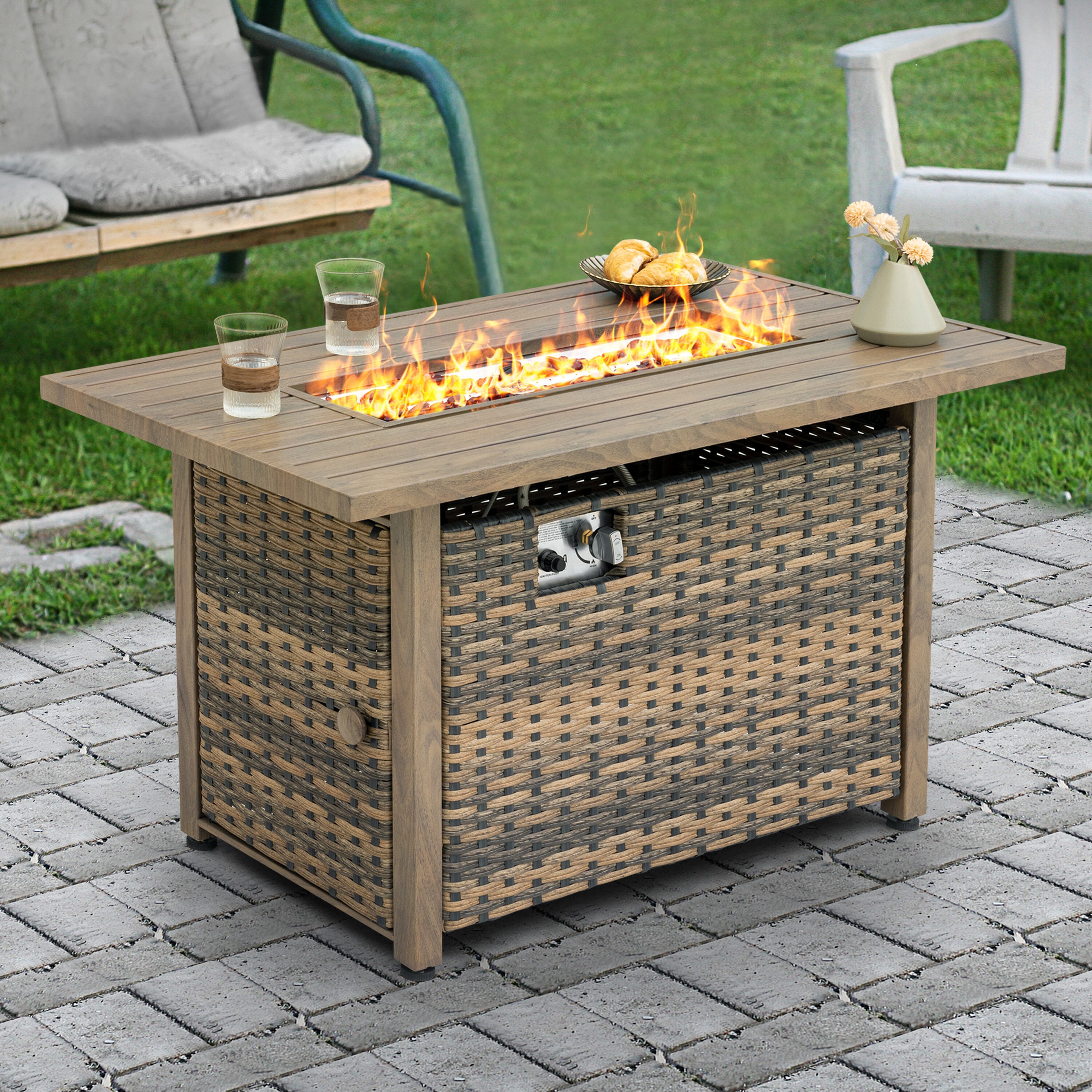 Fire Pit Table 43-In W 50000 Maximum Btus Iron Rectangle Liquid Propane Fire Pit Table