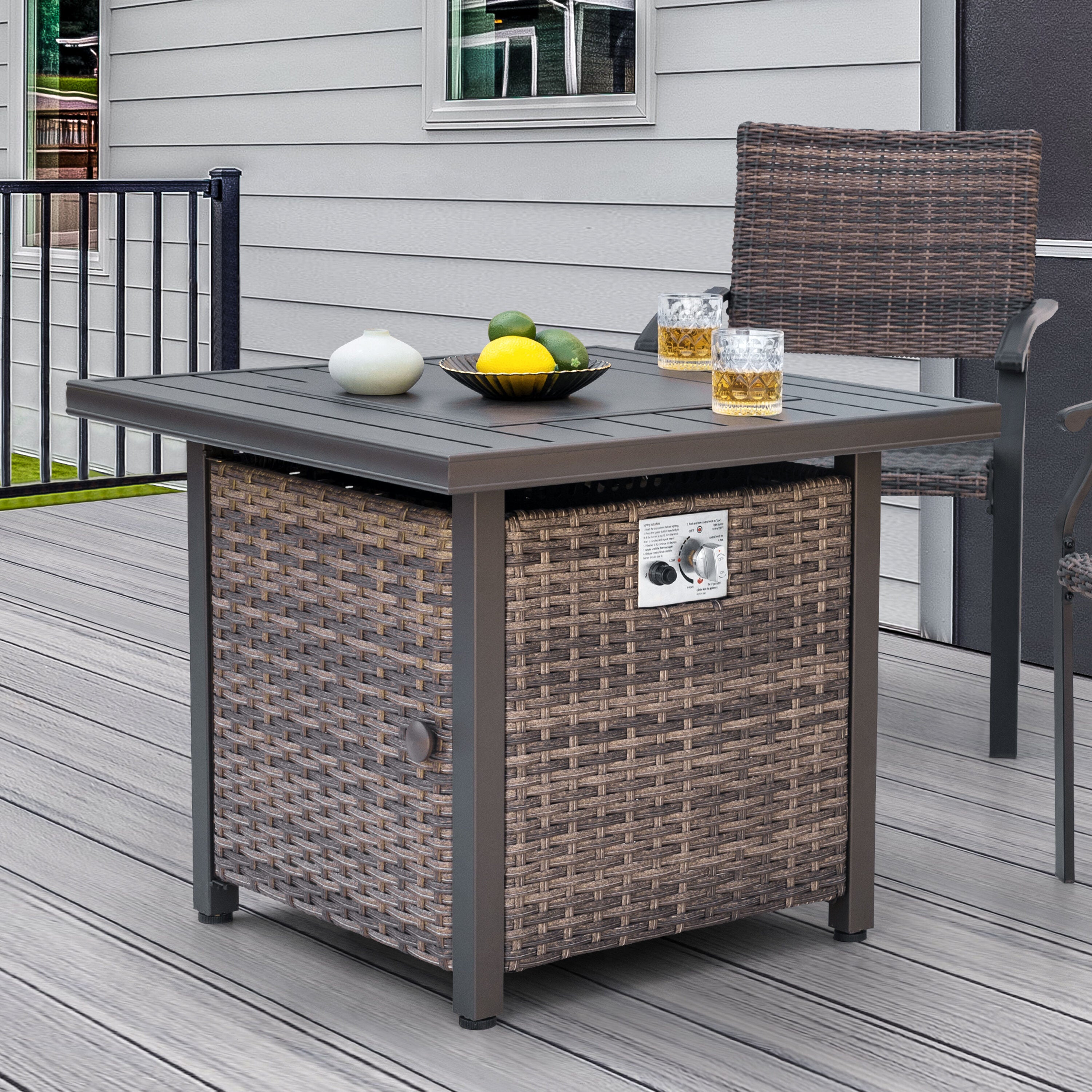 29.92-In W 50000 Maximum Btus Iron Square Liquid Propane Fire Pit Table