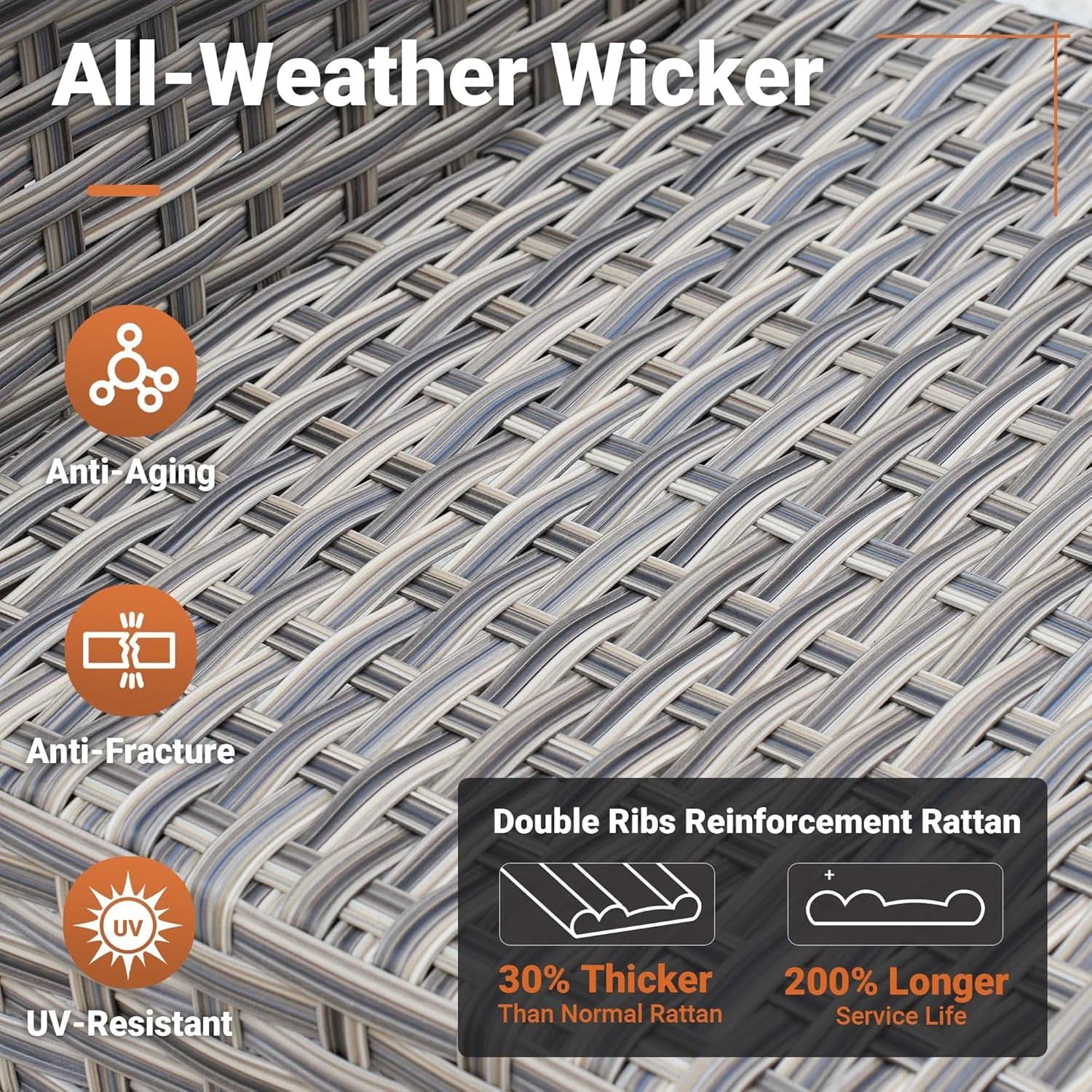 Orange 5 Piece Outdoor Patio Furniture Set With 3 Seat Sofa