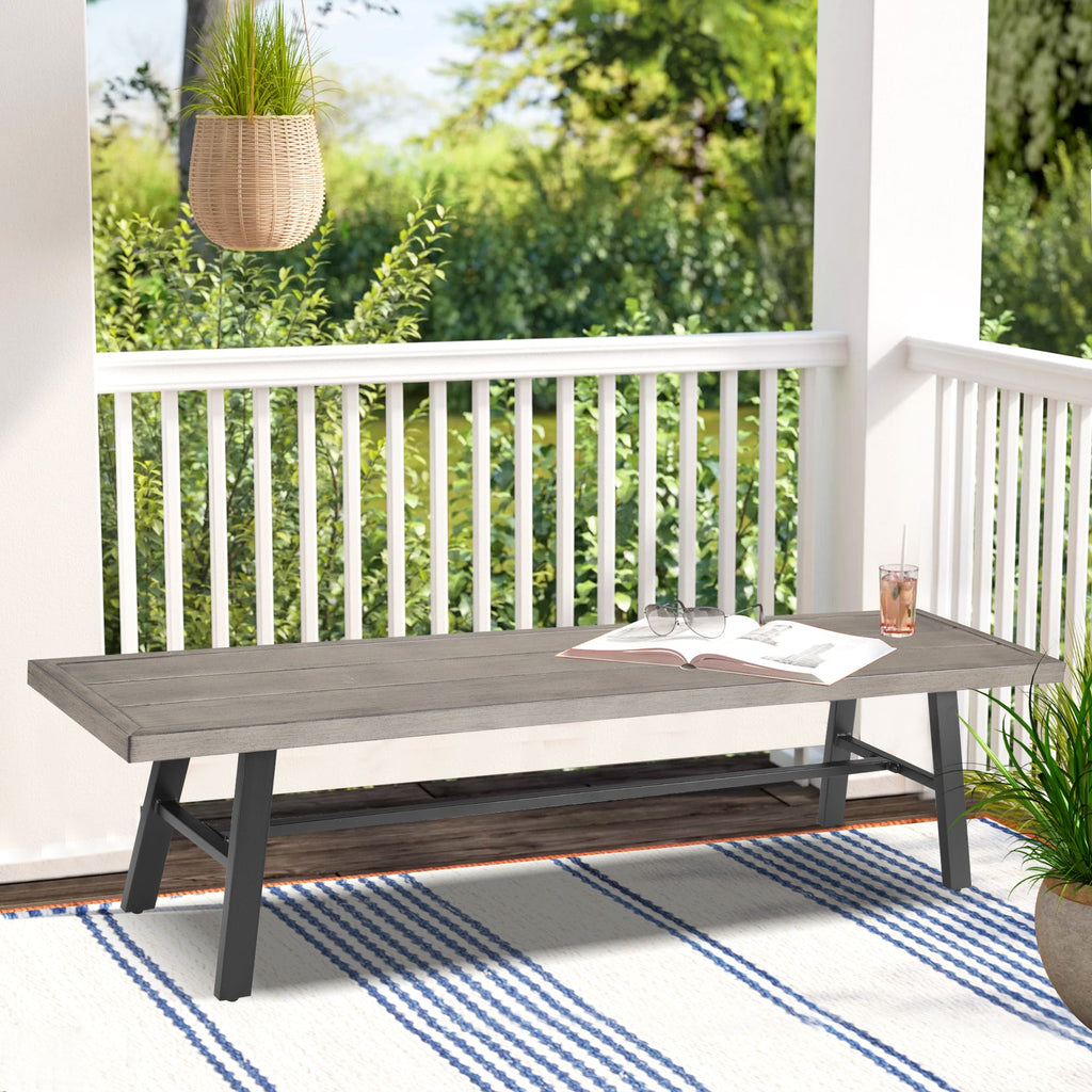 3- Piece Patio Dining Set Outdoor Aluminum Rectangular Dining Table and Steel Outdoor Bench