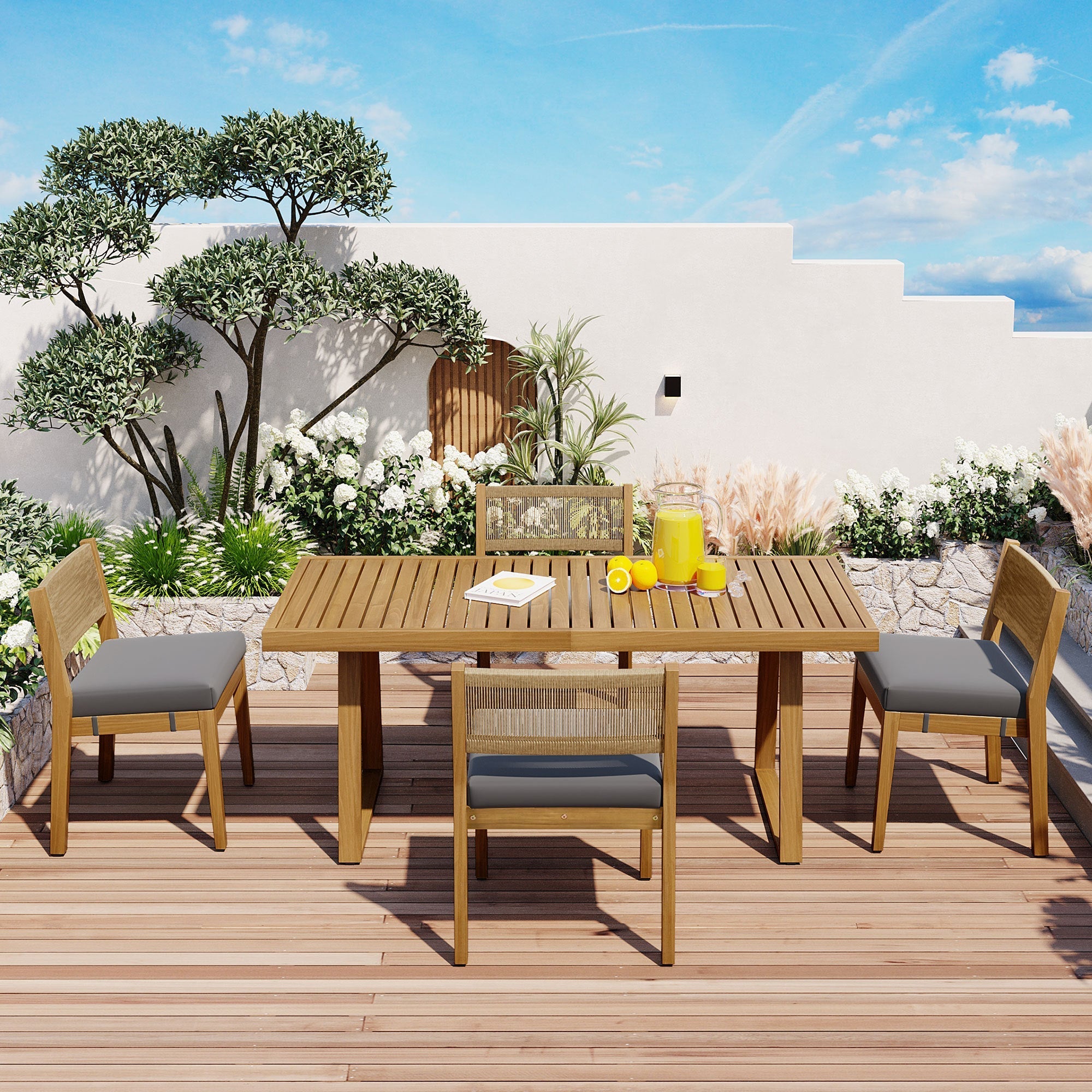 Outdoor Acacia Wood Dining Table and Chair Set