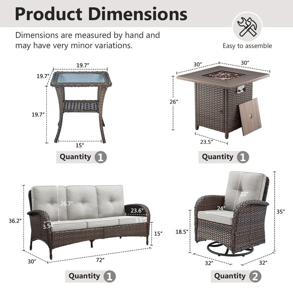 Outdoor Fire Pit Conversation Set, 3-Seat Sofa & Chairs Patio Furniture Set