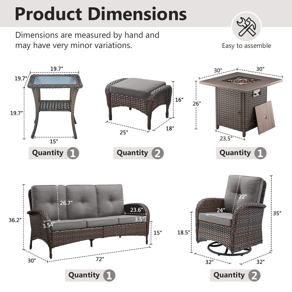 Outdoor Fire Pit Conversation Set, 3-Seat Sofa & Chairs Patio Furniture Set