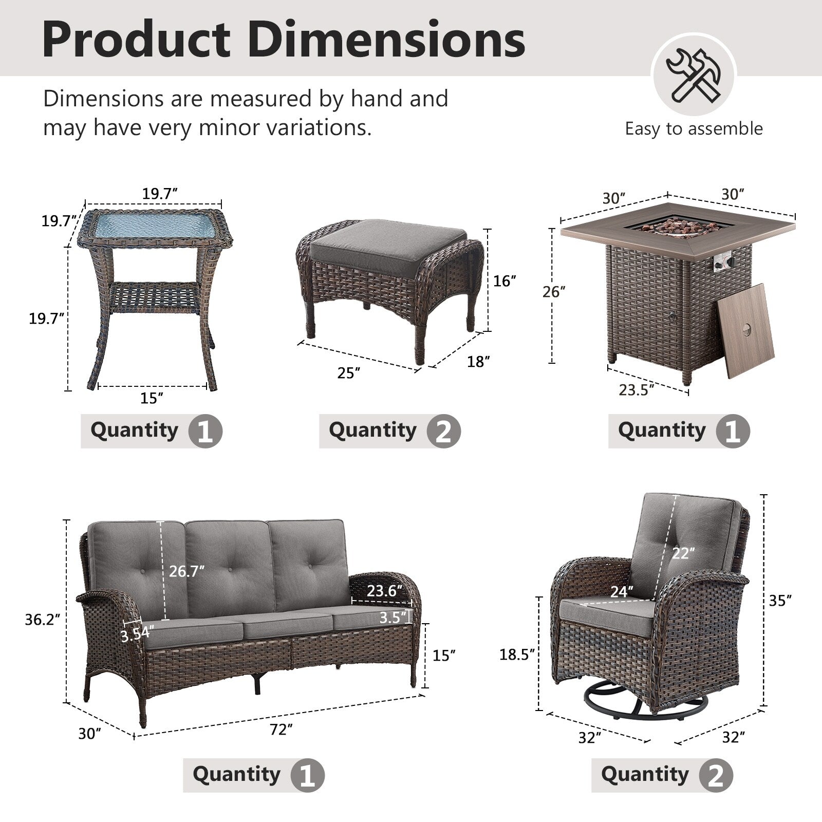 Outdoor Fire Pit Conversation Set, 3-Seat Sofa & Chairs Patio Furniture Set