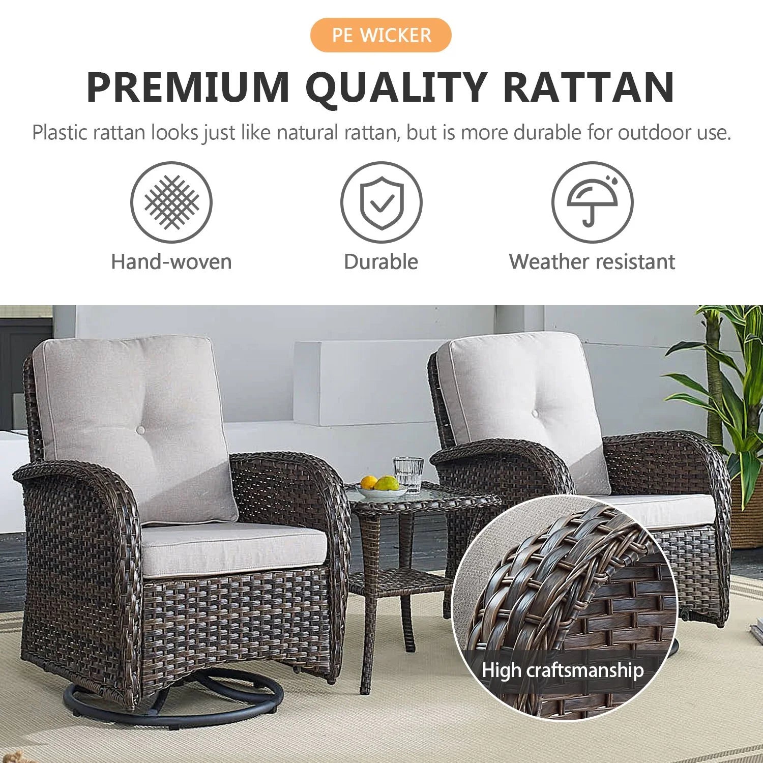 Outdoor Fire Pit Conversation Set, 3-Seat Sofa & Chairs Patio Furniture Set