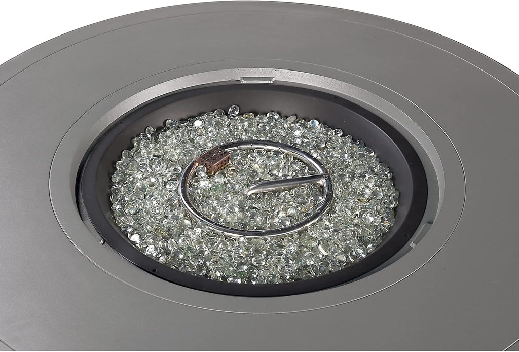 round 44 In. X 44 In. Aluminum Propane Fire Pit Table with Glass Beads, Two Covers, Lid, 57,000 Btus in Grey Finish