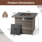 32.5 In. 5,000 BTU Propane Fire Pit Table with Tempered Glass Top, Gray