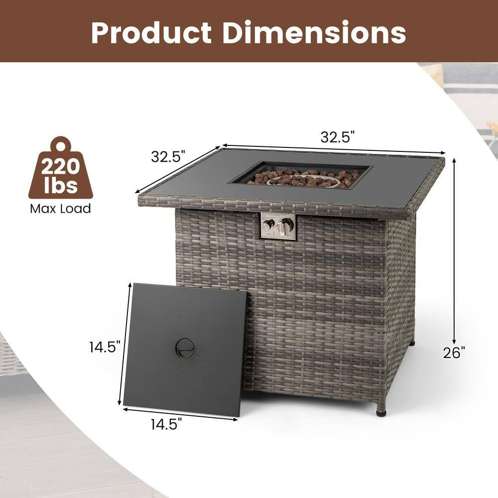 32.5 In. 5,000 BTU Propane Fire Pit Table with Tempered Glass Top, Gray