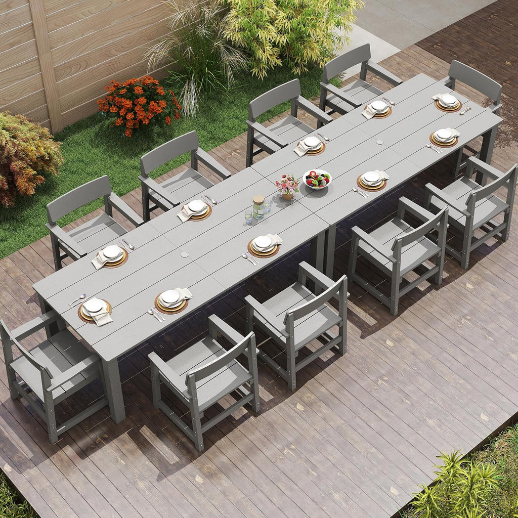 12-Piece HIPS Patio Dining Set for 10 Person Outdoor Dining Sets with Umbrella Hole Tables and Chairs Furniture Set All Weather Proof for Garden, Backyard, Poolside