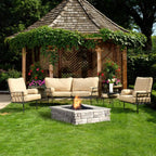 28 In. X 14 In. Steel Wood Random Stone Gray Square Fire Pit