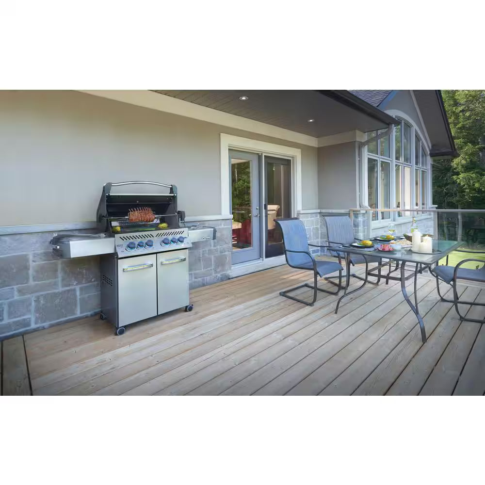 Prestige 500 4-Burner Propane Gas Grill in Stainless Steel with Infrared Side and Rear Burners and Rotisserie Kit