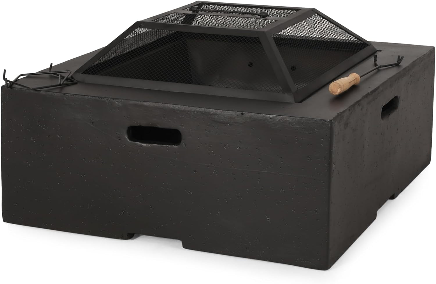 Berwick Outdoor Lightweight Concrete Wood Burning Square Fire Pit, Dark Gray