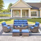 Luxury High Back Outdoor Furniture with 6-Inch Thick Cushions, Patio Furniture Set with Swivel Chairs, 6 PCS Wicker Conversation Set for Porch, Balcony, Deck and Yard
