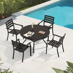 5- Piece Outdoor Patio Dining Set with Stackable Metal Chairs and Round Table
