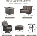 8-Piece Outdoor Patio Furniture Set - 41" CSA Propane Fire Pit Table Patio Conversation Set with Swivel Rocker Outdoor Chairs, Wicker loveseat and Ottoman for Outside Casual Gathering