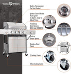 Sophia & William 4-Burner Propane Gas BBQ Grill with Side Burner and Porcelain-Enameled Cast Iron Grates, Stainless Steel Barbecue Grills Outdoor Cooking, Silver Cabinet Style, 42,000BTU