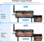 GREEN PARTY Offset Smoker Charcoal Grills with 37 -Inch Cook Chamber, Barrel Smoker and Charcoal Grill Combo, 941 Sq. In. Space Barrel Smoker Grill for Outdoor BBQ Patio Backyard Cooking