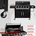 Q032-6-Burner w/Side Burner Gas Grill with 403 SQ.IN. Outdoor Grill with 60,000 BTU, Propane Grills with Top Cover Lid, Grills Outdoor Cooking for Patios, Balcony, Camping, Garden