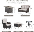 8-Piece Outdoor Patio Furniture Set - 41" CSA Propane Fire Pit Table Patio Conversation Set with Swivel Rocker Outdoor Chairs, Wicker loveseat and Ottoman for Outside Casual Gathering