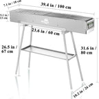 Charcoal Grills Commercial Quality Portable Multiple Size Hibachi BBQ Lamb Skewer Folded Camping Barbecue Grill for Garden Backyard Party Picnic Travel Outdoor Cooking Use (39.4x7.1x5.1 inch)