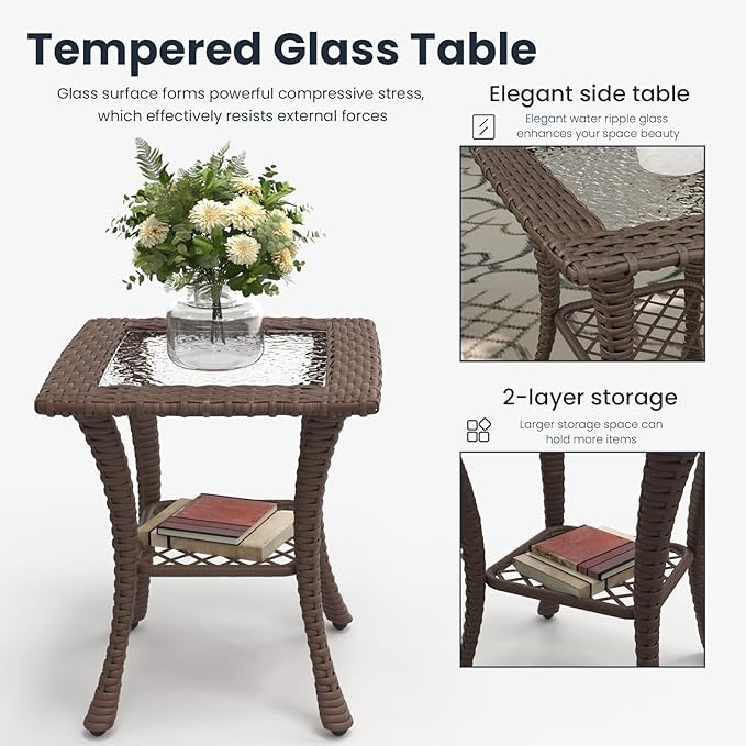 5-Pieces Outdoor Patio Furniture Sets with Rocking Swivel Chairs with 6-inch Thick Cushion and Side Table for Deck Lawn