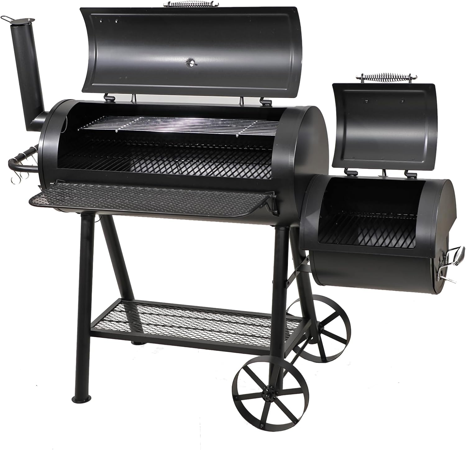 GREEN PARTY Offset Smoker Charcoal Grills with 37 -Inch Cook Chamber, Barrel Smoker and Charcoal Grill Combo, 941 Sq. In. Space Barrel Smoker Grill for Outdoor BBQ Patio Backyard Cooking