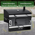 29 In Large Charcoal BBQ Grills, built-in barbecue grill with Liftable Tray, Insulated Hood & Temp Gauge, black Stainless Steel Charcoal BBQ barrel Grill for Outdoor Kitchen Camping park style