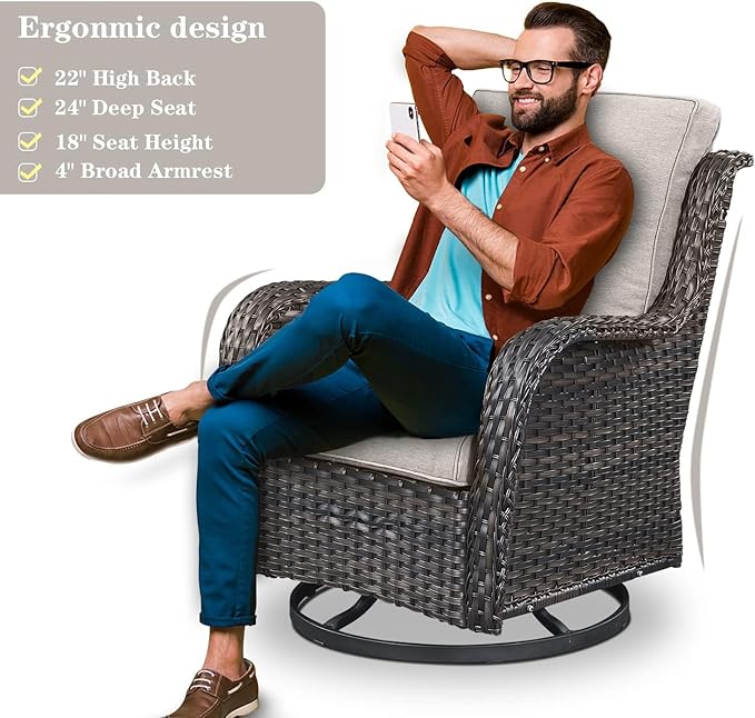 8-Piece Outdoor Patio Furniture Set - 41" CSA Propane Fire Pit Table Patio Conversation Set with Swivel Rocker Outdoor Chairs, Wicker loveseat and Ottoman for Outside Casual Gathering