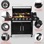 Q032-6-Burner w/Side Burner Gas Grill with 403 SQ.IN. Outdoor Grill with 60,000 BTU, Propane Grills with Top Cover Lid, Grills Outdoor Cooking for Patios, Balcony, Camping, Garden