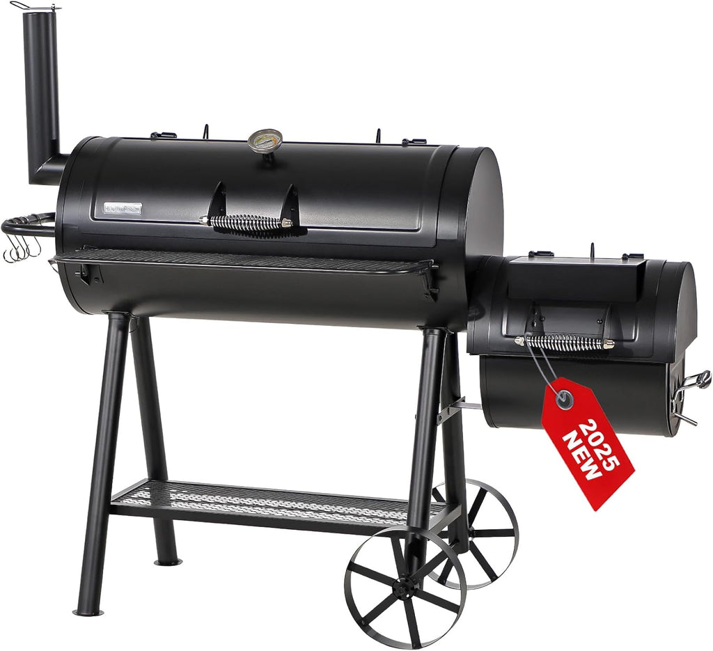 GREEN PARTY Offset Smoker Charcoal Grills with 37 -Inch Cook Chamber, Barrel Smoker and Charcoal Grill Combo, 941 Sq. In. Space Barrel Smoker Grill for Outdoor BBQ Patio Backyard Cooking