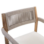 Braided Acacia Wood Outdoor Dining Chairs Set of 2 – Teak Look with Beige Rope & Cream Cushions