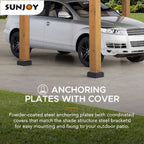 Hanover 11 Ft. W X 13 Ft. D X 10 Ft. H Cedar Wood Frame Carport Gazebo with Powdwe Coated Steel Roof