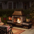 Outdoor 48 Inch Steel Wood Burning Stone Fireplace with Fire Poker and Removable Grate